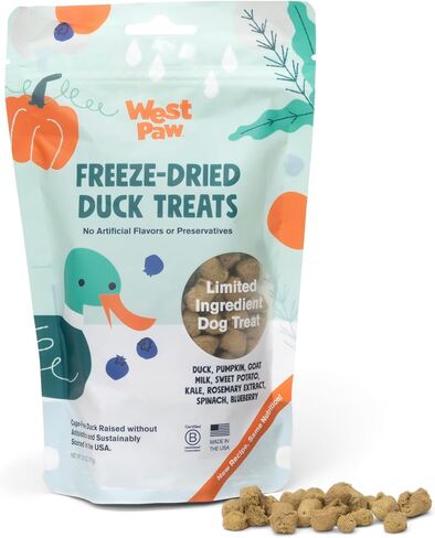 West Paw All-Natural Raw Freeze-Dried Dog Treats – Farm-Fresh Duck Training Treats for Dogs with Fiber, Beta Carotene, Vitamins A, E, C – Wholesome Canine Treat for Puppies, Senior Dogs – 2.5 Oz. … in Kuwait