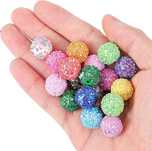 40PCS Beads for Beadable Pens, Mixed Color Fuzzy Beads and Rhinestone Bead for Pen, 16mm and 20mm Diameter for DIY Jewelry Making, Beadable Pens, Keychains, Lanyards and Crafts in Saudi Arabia