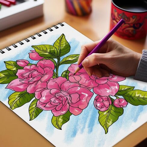 كتاب تلوين الزهور للبالغين من Netecom، غلاف ناعم حلزوني، 30 صفحة مفصلة لتصميم الزهور لتخفيف التوتر والاسترخاء in Kuwait