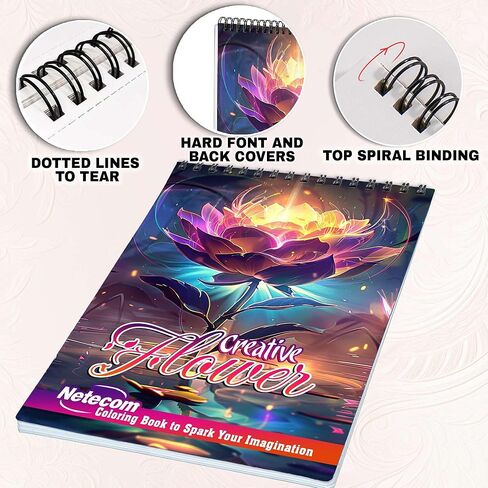 كتاب تلوين الزهور للبالغين من Netecom، غلاف ناعم حلزوني، 30 صفحة مفصلة لتصميم الزهور لتخفيف التوتر والاسترخاء in Kuwait