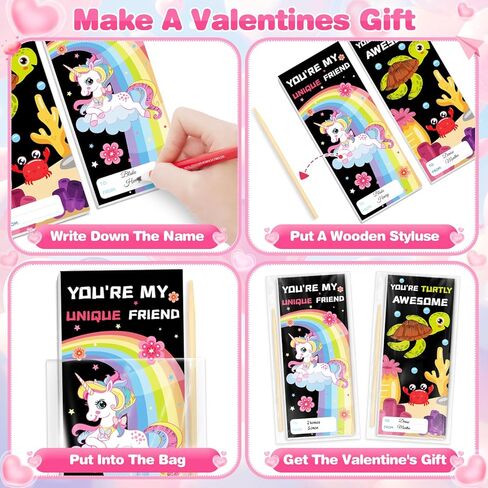 24 Packs Valentines Day Gifts for Kids with Scratch Art Books, Rainbow Scratch Art Paper Set, Ideal Kids Valentines Day Cards Classroom Exchange Prizes Supplies Party Favor in Saudi Arabia