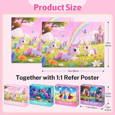 100 Piece Puzzles for Kids Ages 4-6 6-8 8-10, Unicorn Mermaid Fairy Princess Jigsaw Puzzles 100 Pieces Kids Puzzles Ages 3-5 4-6 5-8, Educational Learning Toys Gifts for Girls Boys 4-Pack 15"x10" in Saudi Arabia