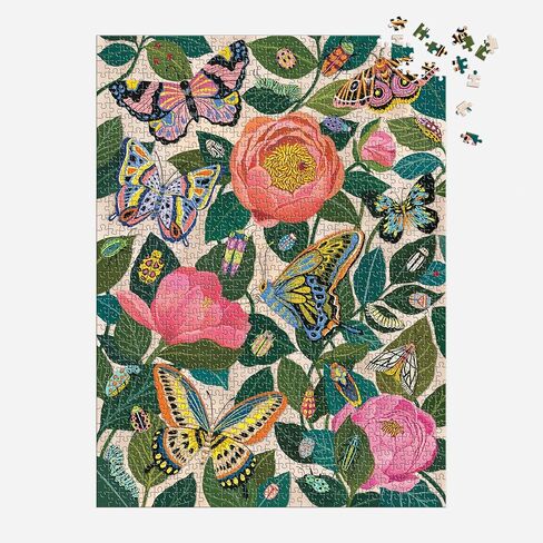 Galison Between The Blooms – 1000 Piece Foil Jigsaw Puzzle Featuring Beautiful Artwork of Butterflies Nestled in Blooming Flowers in Saudi Arabia
