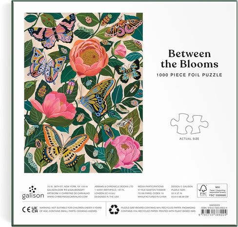Galison Between The Blooms – 1000 Piece Foil Jigsaw Puzzle Featuring Beautiful Artwork of Butterflies Nestled in Blooming Flowers in Saudi Arabia