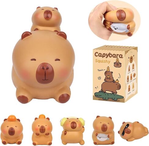 Capybara Squeezable Series Blind Box Figure, Random Design Animal Figures Collectible Toy, Cute Stress Relief Simulation Squeeze Toy for Gift (3.54-4.72'' H) in Saudi Arabia