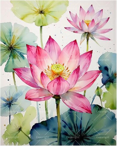 Flower Paint by Numbers Kit for Adults - DIY Water Lotus Painting on Canvas 16x20 Inches, Acrylic Paint Set, Suitable for Beginners, Botanical Art for Home Decoration or Gifts in Saudi Arabia