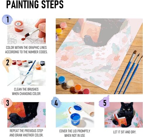 RLTXBUK Black Cat Reading Book Paint by Numbers Kit for Adults Beginners Kids 4-12, Cat and Book Lovers Gifts DIY Oil Painting Kits on Canvas Framed for Home Kids Room Apartment Decor 16x20 in in Kuwait