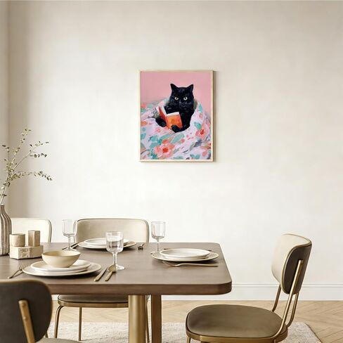 RLTXBUK Black Cat Reading Book Paint by Numbers Kit for Adults Beginners Kids 4-12, Cat and Book Lovers Gifts DIY Oil Painting Kits on Canvas Framed for Home Kids Room Apartment Decor 16x20 in in Kuwait