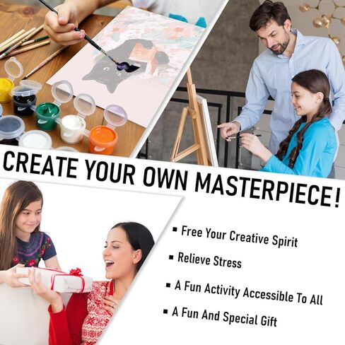 RLTXBUK Black Cat Reading Book Paint by Numbers Kit for Adults Beginners Kids 4-12, Cat and Book Lovers Gifts DIY Oil Painting Kits on Canvas Framed for Home Kids Room Apartment Decor 16x20 in in Kuwait