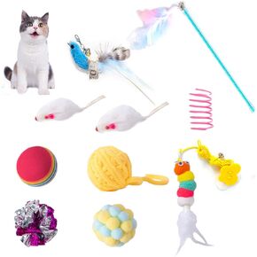 مجموعة ألعاب القطط مكونة من 10 قطع من ألعاب القطط التفاعلية للقطط الداخلية مع عصا القطط وكرات غامضة ونطاطة معلقة على شكل ريشة لعبة زنبركية للقطط (وردي) in Kuwait