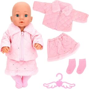 Baby Doll Clothes and Accessories for 14 Inch Dolls, Including Pink Cotton Padded Coat and Skirt Set with Socks, Hanger in Saudi Arabia