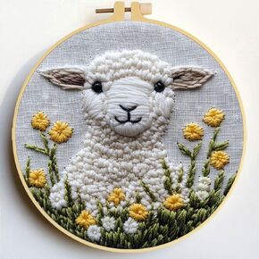 Punch Needle Kits Sheep in Grass Embroidery Starter Set with Hoop Easy for Beginners DIY Stress Relief Handmade Craft Hobby and Home Decor 20x20cm-9 in Saudi Arabia