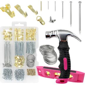 Picture Hanging Kit Hanging Hardware Assorted with Magnetic Hammer D Ring Nails Hooks Wires Magnetic Level for Wall Mounting Heavy Picture Canvas Paintings Photos Frame Board Clock in Saudi Arabia