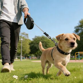 Retractable Dog Leash for Medium & Large Dogs up to 80 lbs, One-Handed Brake, 180kg Strong Nylon Tape, Tangle Free, Anti-Slip Handle (M & L Size) (Black Grey, L-5M) in Kuwait