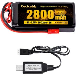 7.4V 2800mAh 20C Lipo Battery JST Plug for RadioLink RC3S RC4GS RC6GS MC-E7S Receiver Transmitter with 7.4V Battery Charger in Kuwait