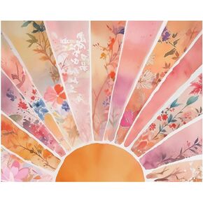 RLTXBUK Abstract Boho Floral Sun Paint by Numbers Kit for Adults Beginners Kids 4-12, Mid Century Modern Orange and Pink Sunrise DIY Oil Painting Kits on Canvas Framed for Home Decor Gifts 20x16 in in Kuwait
