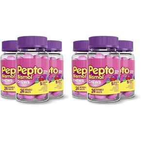 Pepto Bismol Chews, Fast and Effective Digestive Relief from Nausea, Heartburn, Indigestion, Upset Stomach, Diarrhea, Berry Mint Flavor, 72 Chewable Tablets, 24 Count (Pack of 3) in Saudi Arabia