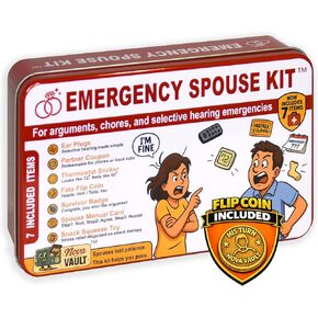 Funny Emergency Spouse Couple Kit Includes Squishy Toy, Coupon Game, Flip Coin, Stickers, Jokes, Badge, Earfoam. Ultimate Marriage Novelty Gag Gift for Friends and Family in Saudi Arabia
