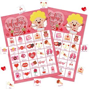 لعبة YQUQWN Valentine Bingo 24 لاعبًا في عيد الحب بطاقات البنغو الملاك لألعاب الكبار وحفلات الحفلات الليلية ومستلزمات الحفلات اليومية in Kuwait