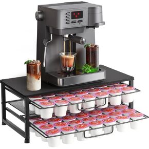 K Cup Holder Organizer for 70 Pods, 2-Tier Coffee Pod Holder for K-Cup with 2 Sliding Storage Drawers, Coffee Station Bar Organizer for Kitchen Countertop, Home & Office, Frosted Black in Kuwait