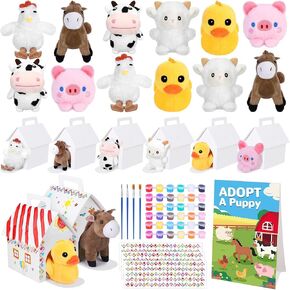 31 Pieces Adopt a Puppy Party Favors 12 Mini Plush Pet Stuffed Dogs with Keychain Include Adopt a Puppy Sign DIY White Dog House Paint Brushes Stickers for Birthday DIY Craft Party Gifts in Saudi Arabia