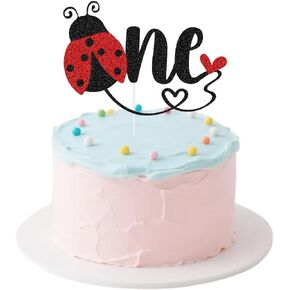 Ladybug One Cake Topper, Insect Theme1st Birthday Party Decorations, Our Little Ladybug Is Turning One Party Decor, Black Red Glitter in Saudi Arabia