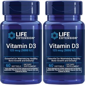 Life Extension Vitamin D3 125 mcg (5000 IU), Bone Health, Brain Performance, Immune System Support, Gluten-free, Non-GMO, Once Daily, Two-month Supply, 60 Softgels in Kuwait