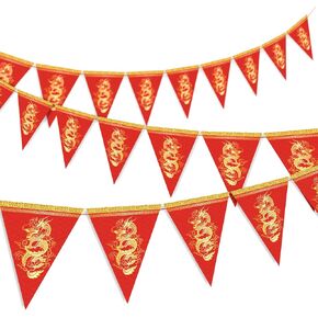 Whaline 2026 Chinese New Year Decorations, 20pcs Dragon Pennant Banner Red Gold Triangle Bunting Flag Garland Happy Spring Festive Banner for Lunar New Year Party Home Office Classroom Decor in Saudi Arabia
