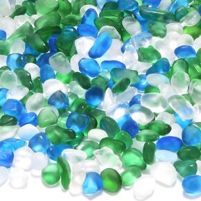 YATOJUZI Sea Glass Stones 0.85lb Frosted Glass Pebbles Gemstones for Aquarium Rocks Fish Tank Gravel Vase Filler DIY Crafts Home Decor (Ocean Blue) in Kuwait