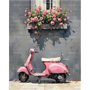 Vintage Scooter Paint by Numbers Kit for Adults - DIY Pink Moped with Rose Window Box Painting on Canvas 16x20 Inches, Acrylic Paint Set, Suitable for Beginners,Art for Home Decoration/Gifts in Saudi Arabia