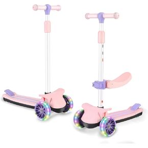 سكوتر ويلايف 2 في 1 مع مقعد قابل للإزالة، 3 عجلات LED للأطفال، 4 ارتفاع قابل للتعديل وتصميم قابل للطي، سكوتر للأطفال الصغار للجلوس أو الوقوف للأولاد والبنات من عمر 2-8 سنوات in Kuwait