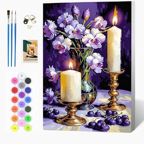 Auremi Candle Paint by Number Kits with Framed, DIY Flower Paint by Number Canvas for Adults, Easy Acrylic in Canvas with Brushes for Decor 20x30cm in Saudi Arabia