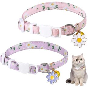 2 PCS Cat Collar with Bell Flower Pendant, Cotton Breakaway Cat Collar Cute Kitten Collars Safety Adjustable Kitten Collars Cats Accessories for Girl Boy Cats in Kuwait