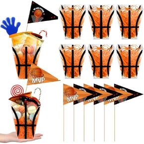 8 Sets Plastic Basketball Popcorn Boxes with Pennant Flags 5"x 6.3" Senior Night Basketball Party Decorations Concession Stand Supplies Team Gift Basket for Sport Party Favors Birthday Supplies in Kuwait