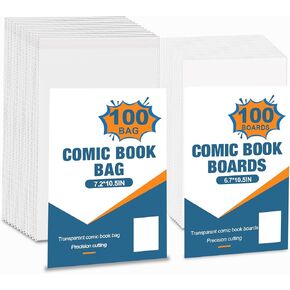 100 حزمة من أكياس وألواح الكتب الهزلية بالحجم الحالي - لوحات الكتب الهزلية البيضاء القابلة لإعادة الاستخدام وأكياس شفافة لتخزين الكتب الهزلية، وتخزين المجلات الهزلية للأعمال التجارية الصغيرة in Saudi Arabia