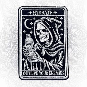 Hydrate Outlive Your Enemies Hook and Loop Patches Grim Reaper, Tactical Funny Military, Embroidered Fabric Applique 3 Inches Morale Patch for Trucker Hats Backpack, Jackets DIY Accessories Christmas in Kuwait