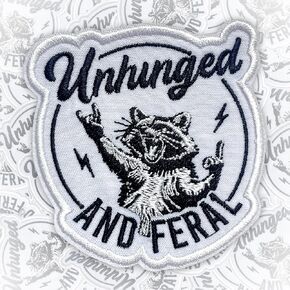 Unhinged and Feral Hook and Loop Patches Funny Angry Raccoon Meme Sarcastic, Embroidered Fabric Applique 3 Inches Morale Patch for Trucker Hats Backpack, Jackets DIY Accessories Gifts for Mom Dad in Kuwait