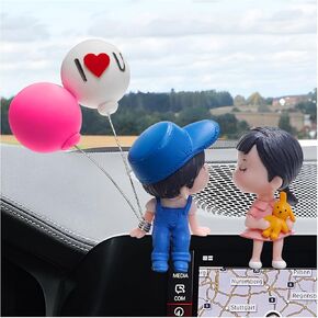 Cute Couple Car Dashboard Decoration, Lovely Auto Ornament Resin Cartoon Lovers with Balloons, Romantic Kissing Couple Figurines Car Interior Accessories for Women Girls (Blue+Red) in Kuwait