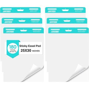 Sticky Easel Pad, 25 * 30 inch,Self-Stick Flip Chart Paper, Super Adhesive & Bleed-Resistant,Micro-Perforated Tear,Classroom Teacher Office Presentation Pads,6 Pads/Pack,180 Sheets in Kuwait