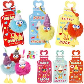 Valentines Day Gifts for Kids - 25 Pack Duck Plush Toys Keychains with Valentine Gifts Cards,Friends Classroom School Exchange Party Favors in Saudi Arabia