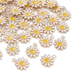 KitBeads 100pcs Enamel White Flower Charms Mini Floral Chrysanthemumm Daisy Charm for Jewelry Making Bracelets Necklace in Saudi Arabia