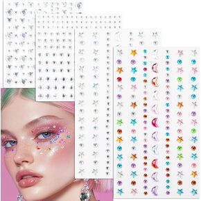 1836 PCS Face Gems Hair Gems，4 Sheets Bling Self-Adhesive Face Jewels Eye Jewels Rhinestones, Stick-On Face & Hair Jewels for DIY Crafts Makeup Wedding Party Holiday Decor (2/2.5/3/4mm) in Kuwait