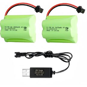 6V 2400mAh Rechargeable AA Battery Pack with SM 2P Plug for Amphibious RC Car Outdoor Solar Light Security Light Electric Tools RC Truck Car 2 Pack with USB Charger Cable in Kuwait