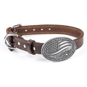 Wag & Buckle Western Leather Dog Collar for Medium/Large Dogs, 14-18 Inch Neck, Premium Grain Leather, Heavy Duty Stainless Steel Hardware, Zinc Alloy Buckle in Saudi Arabia