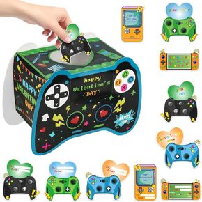 Valentines Day Cards and Video Game Mailbox for Kids Classroom Exchange, 1 Box, 50 Video Game Valentine Cards, 50 Envelopes and 60 Stickers for Valentines Gifts Party Favor in Kuwait