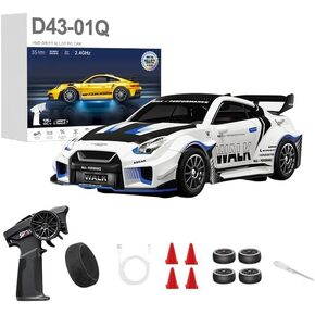 سيارة سباق 1:43 RC Drift 20KM/H مع جيروسكوب، 2.4G 4WD سيارة سباق رياضية من خليط معدني متناسب بالكامل، سرعة قابلة للتعديل، إضاءة LED للمراهقين والبالغين-D43-01 in Kuwait