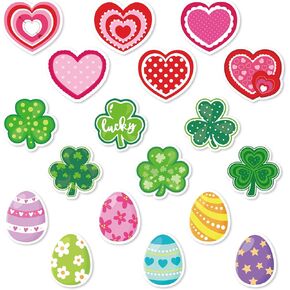 JarThenaAMCS 54Pcs St. Patrick' s Day Easter Valentine' s Day Cutouts Heart Shamrock Egg Paper Cut-Outs with Glue Points for Spring Holiday Classroom Bulletin Board Wall Door Decor in Saudi Arabia