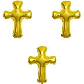 3 Pcs 30 Inch Cross Foil Balloon Jumbo Gold Cross Mylar Balloons For Baptism Memorial Communion Christening Religious (gold) in Saudi Arabia