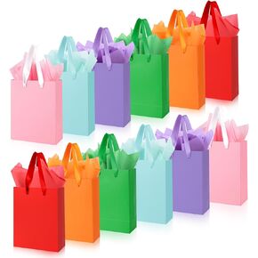 Ethhqu 12-Pack Small Black Gift Bags with Handles - Includes 24 Tissue Papers, 6.3x4.7x2.4 Inches Mini Gift Card Bag for Birthday Party, Baby Shower, Wedding, Holiday in Saudi Arabia