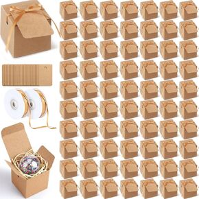 100 قطعة من صناديق الهدايا الصغيرة من YooNotee مقاس 3 × 3 × 3 بوصات صناديق هدايا مربعة الشكل مع أغطية وبطاقات وأشرطة، صندوق هدايا مربع بني اللون للهدايا وحلوى الزفاف ووصيفات العروس وحفلات أعياد الميلاد (3 × 3 × 3 بوصات، كرافت) in Kuwait